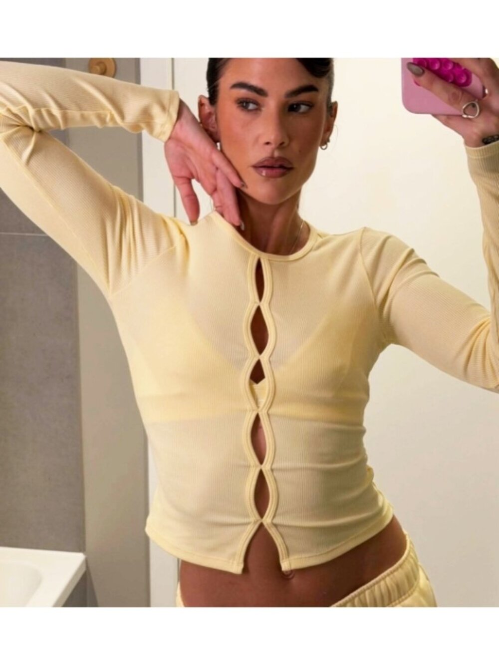 Alo Dreamlight Long Sleeve Candlelight Yellow Cut-Outs Cutouts Ribbed Stretchy S